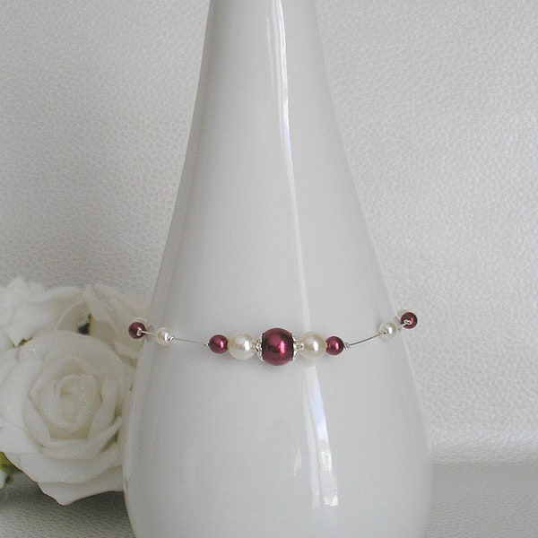 Bracelet enfant mariage Sissi ivoire et bordeaux