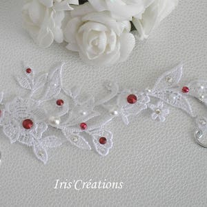 Parure Mariage Sofia dentelle blanche perles et strass de swarovski blanc et rouge image 6