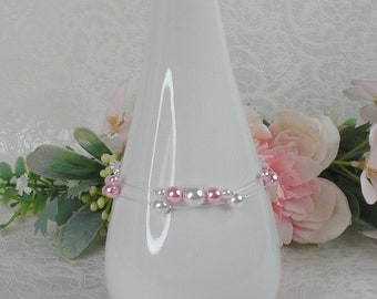 Bracelet mariage Bora Bora perles blanches et rose poudré