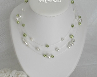 Collier mariage Nouméa perles renaissance blanches et vert anis