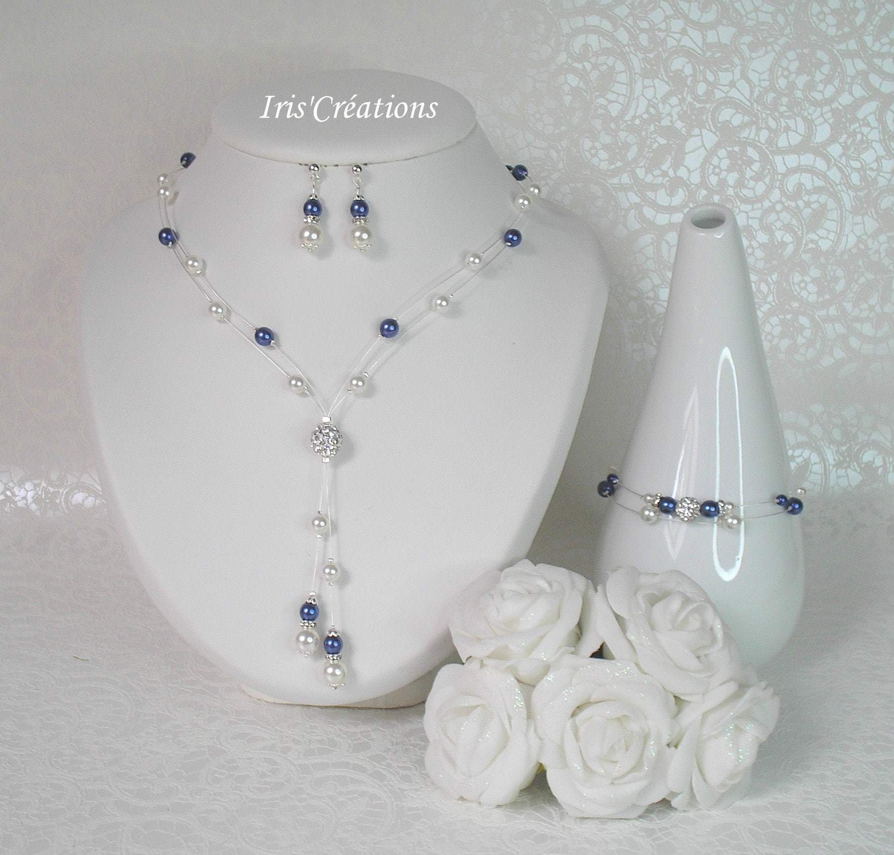 バラご確認用 ボラボラ ラインストーン ウェディング セット 3 ピース ホワイトと