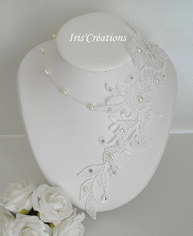 Parure Mariage Sofia dentelle guipure de venise blanc cassé-ivoire clair perles et strass de swarovski 4 pièces image 4