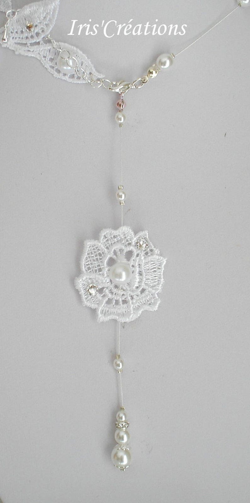 Bijou de dos Sofia fleur dentelle blanche ou blanc cassé/ivoire perles et strass de swarovski image 2