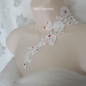 Collier Mariage Sofia dentelle blanche perles et strass de swarovski blanc et rouge image 4