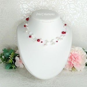 Collier mariage Mathilda perles blanches et rouges image 1