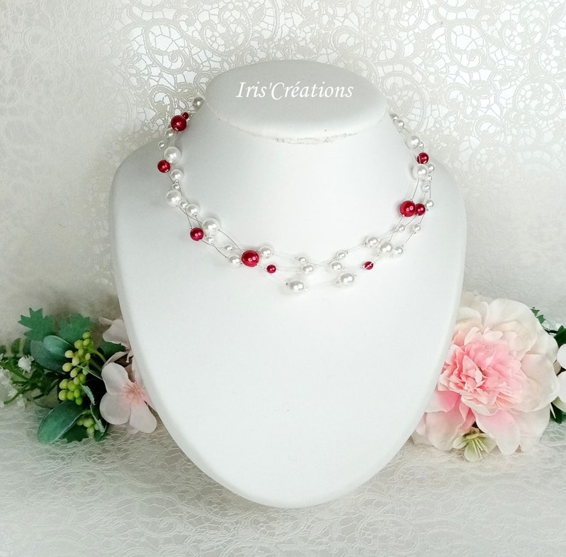 Collier mariage Mathilda perles blanches et rouges image 1