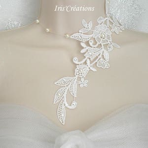 Wedding Necklace Sofia Lace Guipure of Venice Off-White Clear Ivory Pearls and Rhinestones of Swarovski image 3