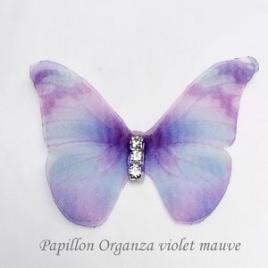 Isélia Butterfly bun picks double organza Pink blue or purple and white pearls set of 6 violet mauve