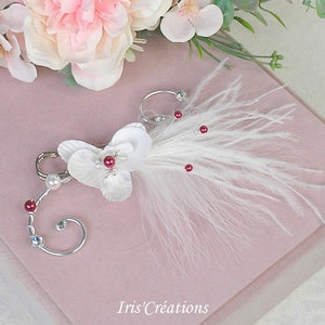 Attache traine Orchidée blanche et rouge perles plumes autruches duvet et strass image 2