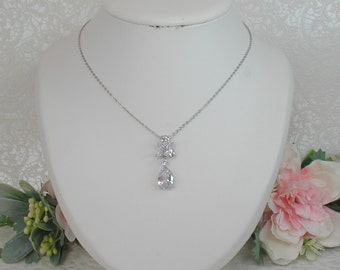 Silver chain wedding necklace and crystal zircon rhinestone pendant