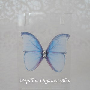 Isélia Butterfly bun picks double organza Pink blue or purple and white pearls set of 6 Papillon bleu