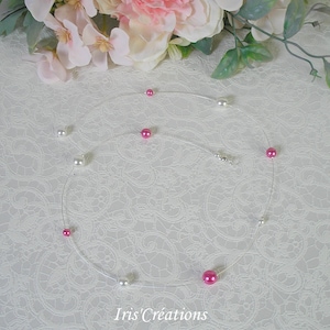Hair jewel thread beaded braid or bun white beads and pink fuchsia