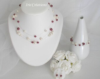Nouméa Wedding Set with ivory and burgundy pearls