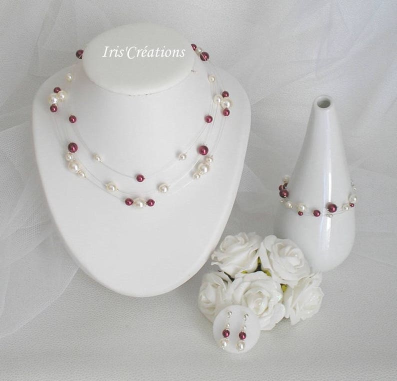 Parure Mariage Nouméa Perles Ivoire Et Bordeaux