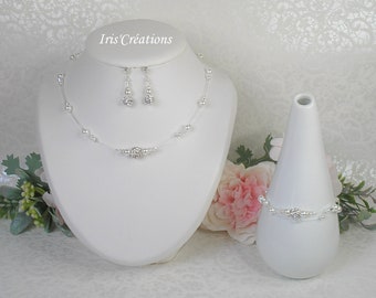 Wedding set Octavia 3 pieces white crystal of swarovski and rhinestones