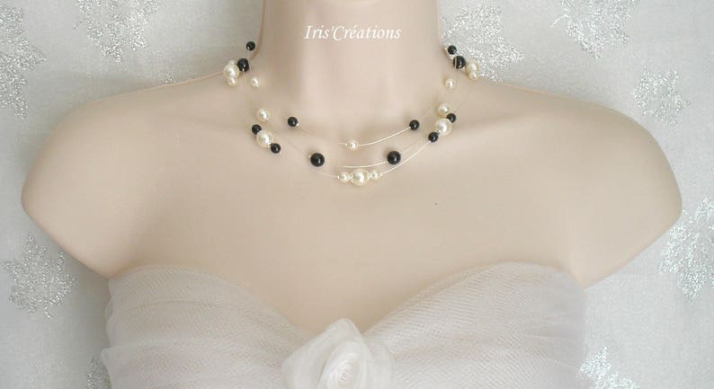 Noumea ivory pearls and black wedding necklace