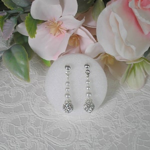 Wedding earrings or Ceremony Aniella white beads and rhinestones
