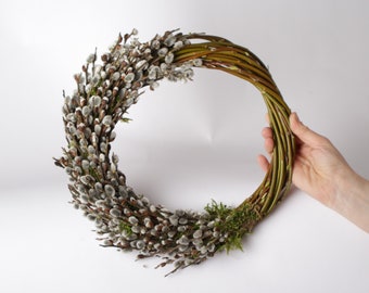 Pussywillow wreath, dried pussywillow branches wreath, pussywillow rustic home decor