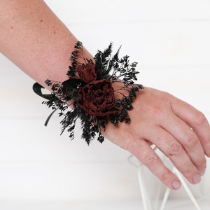 Black burdundy peonies corsage dark burdundy gothic wedding corsage black burdundy Halloween corsage black dark red vampire wedding corsage
