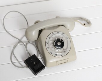 Teléfono de disco vintage, teléfono gris y negro, teléfono retro antiguo, teléfono para el hogar, dulce hogar, teléfono de trabajo, teléfonos vintage, decoración del hogar