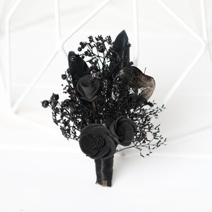Black gothic boutonniere and corsage, black goth boutonniere, gothic wedding boutonniere, halloween boutonniere and corsage