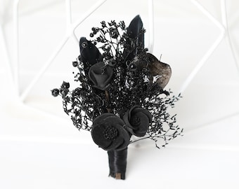Ramo y ramillete góticos negros, ramillete gótico negro, ramillete de boda gótico, ramillete y ramillete de Halloween