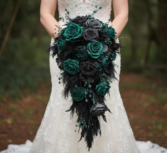 Black Pampas Grass Dark Emerald Bouquet Gothic Black Dark Teal