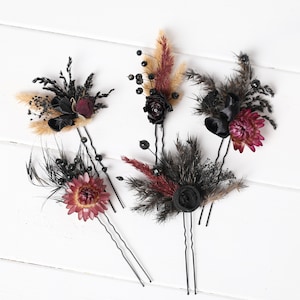 5er Set bordeaux schwarz gothic Haarnadeln Hochzeit Haarschmuck bordeaux bordeaux Blumen Blume Haarnadeln Haarteil Brautjungfer