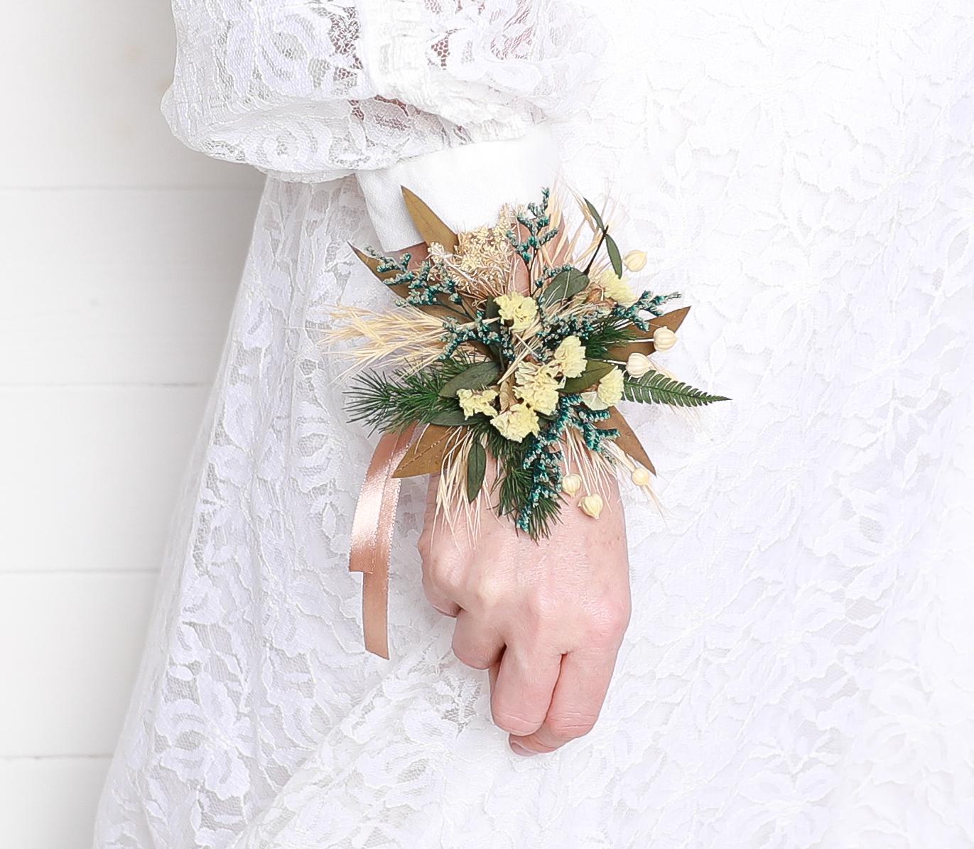 Ivory Beige Teal Greenery Wedding Corsage Brown Teal Ivory Flower