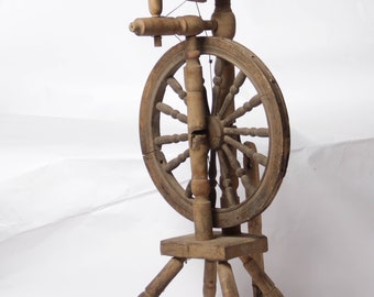 Spinning Wheel vintage wood tool, wooden spindle, decorative spinning wheel, vintage country craft, vintage wood decor