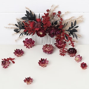 Burgundy black gothic hair comb,  black gothic wedding hair accessories, burgundy black hair piece bridesmaid, Halloween  floral hair comb