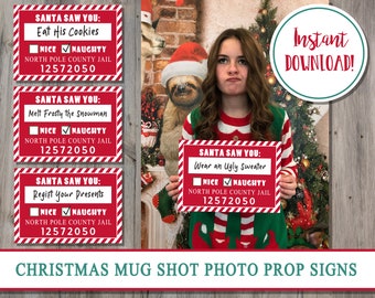 Christmas Mug Shot Photo Sign Props