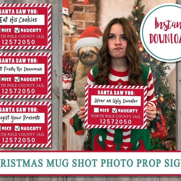 Christmas Mug Shot Photo Sign Props