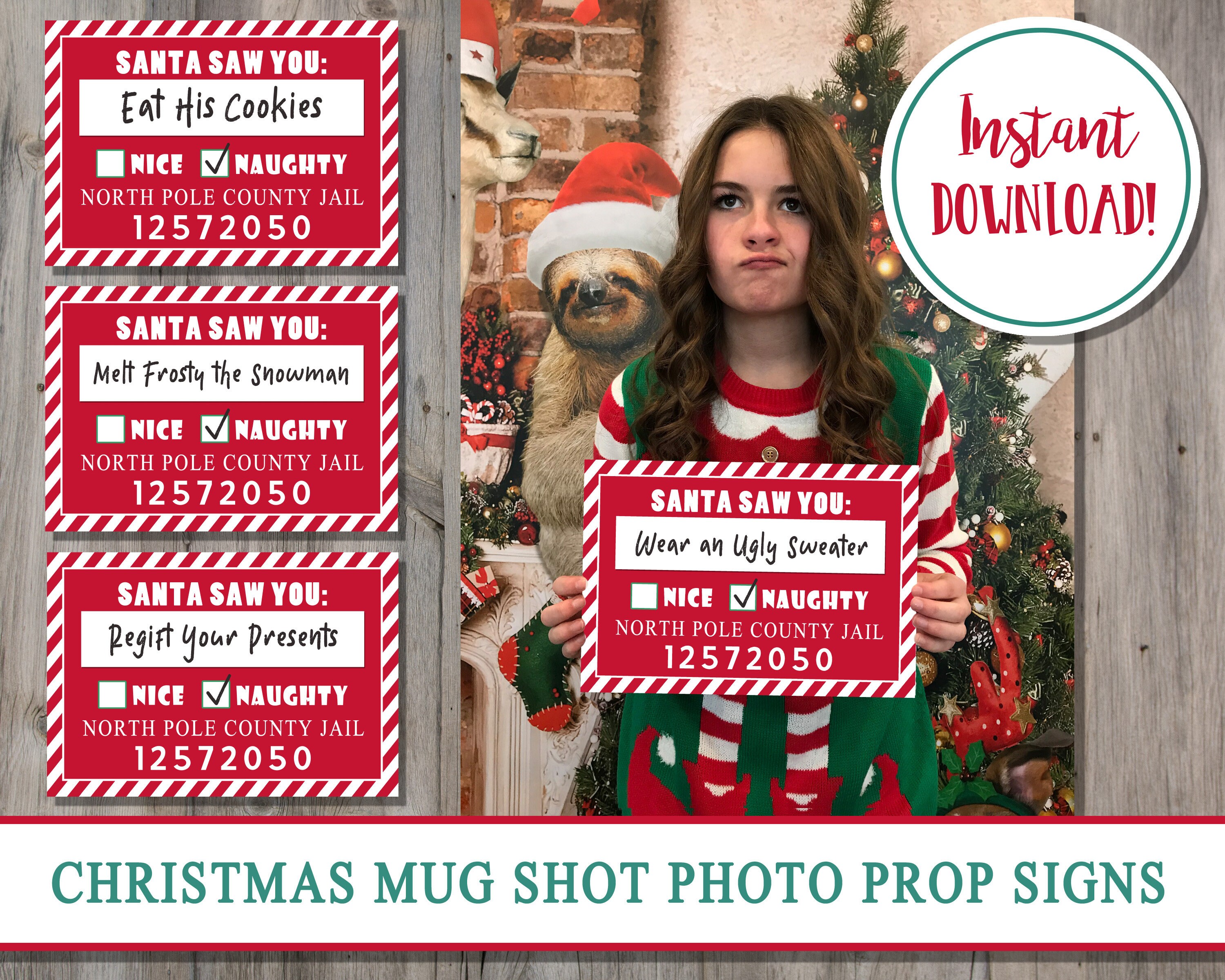 Instant Download Selfie Station Printable Christmas Party Mugshots Ugly ...