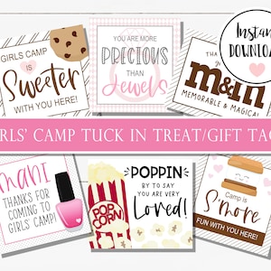 Girls' Camp Tuck In Treat/Gift Tags DIGITAL DOWNLOAD