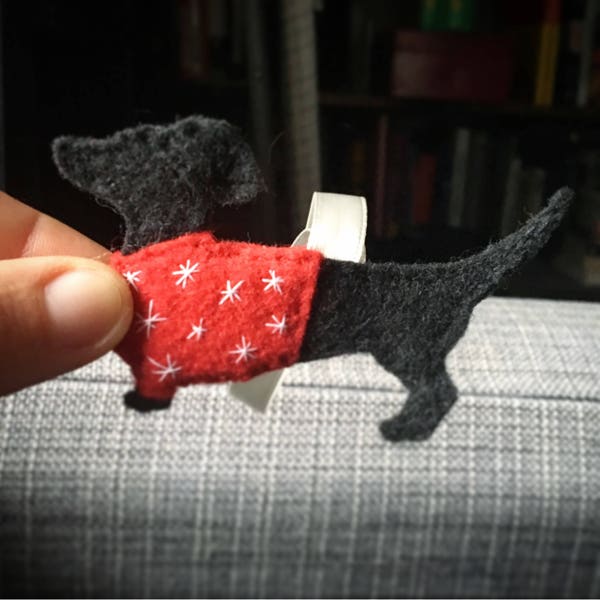 Cute Dog or puppy ornament Dachshund in a Sweater Christmas Dog Felt Handmade ornament