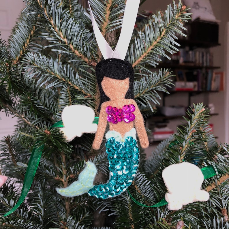 Cute Sparkly Ocean Mermaid Felt Handmade Christmas Ornament image 1