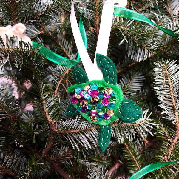 Sea Turtle Felt Handmade Sparkly Cute Christmas Ornament