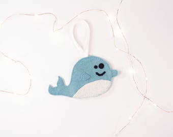 Cute Blue Whale Felt Handmade Christmas Ornament