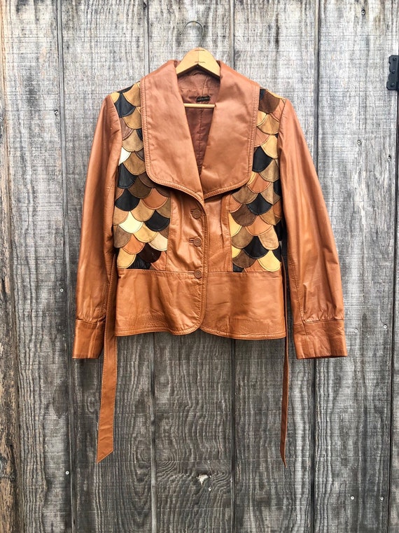 1970's Vintage Patchwork Scalloped Leather Jacket