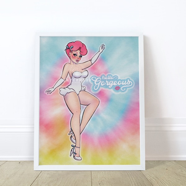 Tie dye, Cotton Candy, Illustration, Pinup Girl, Pinup Style, Vintage Inspired, Art Print, Pinup Art, Vintage Burlesque, Retro Inspired