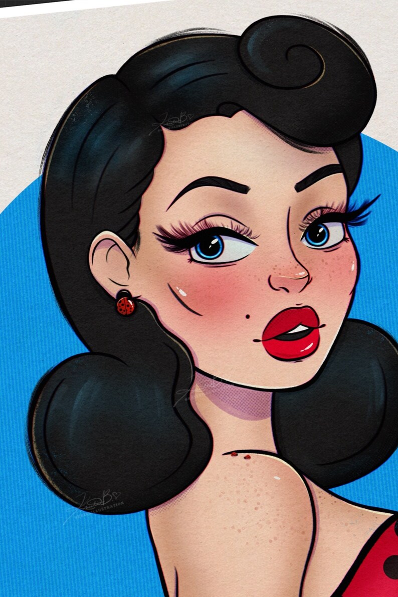Ladybug Pinup Art Illustration Vintage Inspired Art Print Etsy