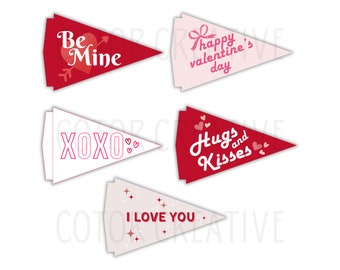 DIGITAL Valentine's Day pennant flags, PRINTABLE pennant flag, photo prop, gift prop, classroom gifts