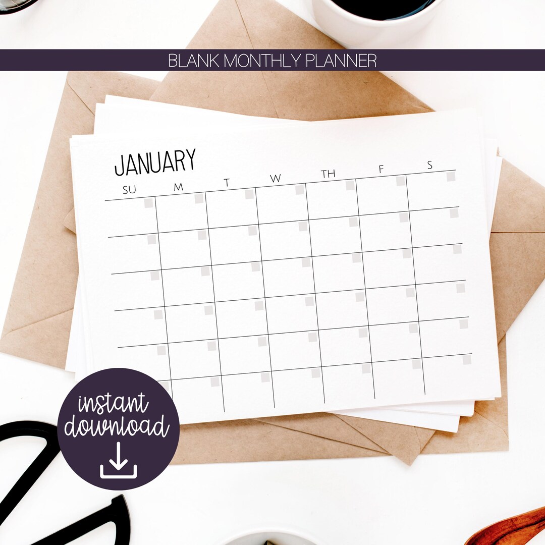Minimalist Blank Monthly Calendar Printable (PDF Download) - Etsy