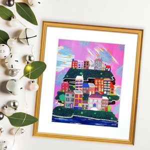 Alexandria, VA Giclee Print 8&quot;w x 10&quot;h or 4&quot; x 5&quot;, BLUE or PINK background, unframed, by Kayla Cooper (BrightPopShop/ @BrightPopShopArt)