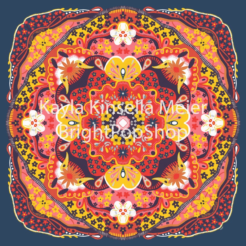BrightPopShop@KKMart23 Folk Art Mandala 2020 Red Flowers Framed Art by Kayla Kinsella Meier