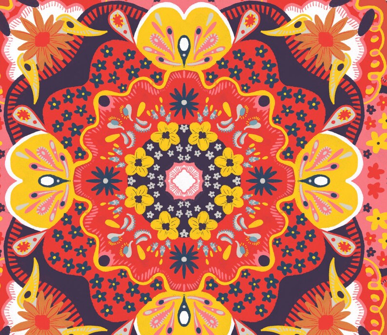 BrightPopShop@KKMart23 Folk Art Mandala 2020 Red Flowers Framed Art by Kayla Kinsella Meier