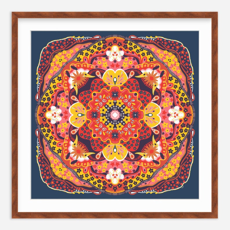 BrightPopShop@KKMart23 Folk Art Mandala 2020 Red Flowers Framed Art by Kayla Kinsella Meier