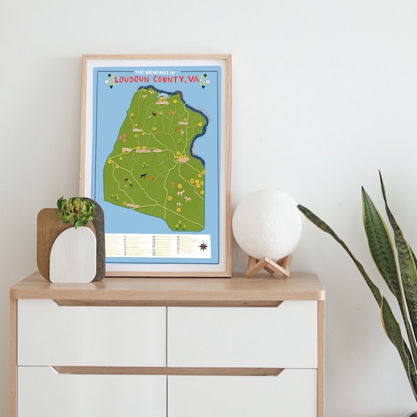 Loudoun County, Virginia Breweries Map, Pushpin Option Available, Print by Kayla Cooper/BrightPopShop