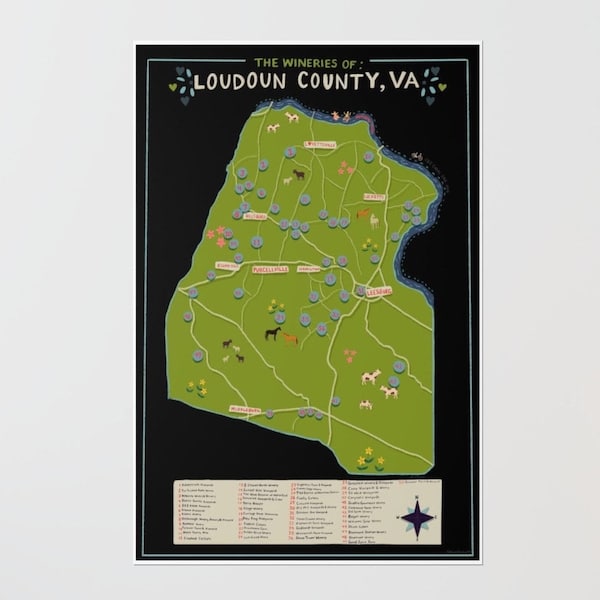 Loudoun County, Virginia Wineries Map, Pushpin Map and Print Options by Kayla Cooper/BrightPopShop